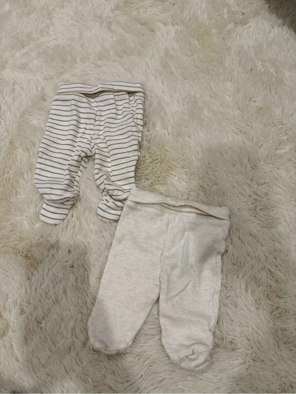 Cream Baby Footed Pants - 2 Pack